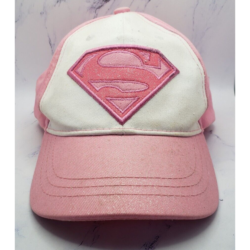 Supergirl Youth Girls Pink White Glitter Baseball Cap Hat Kids Adjustable